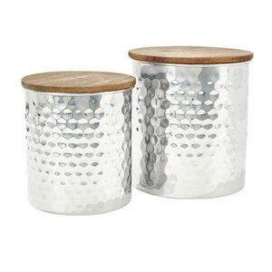 Uncommon James Hammered SILVER Canister 2 piece Storage Set NEW